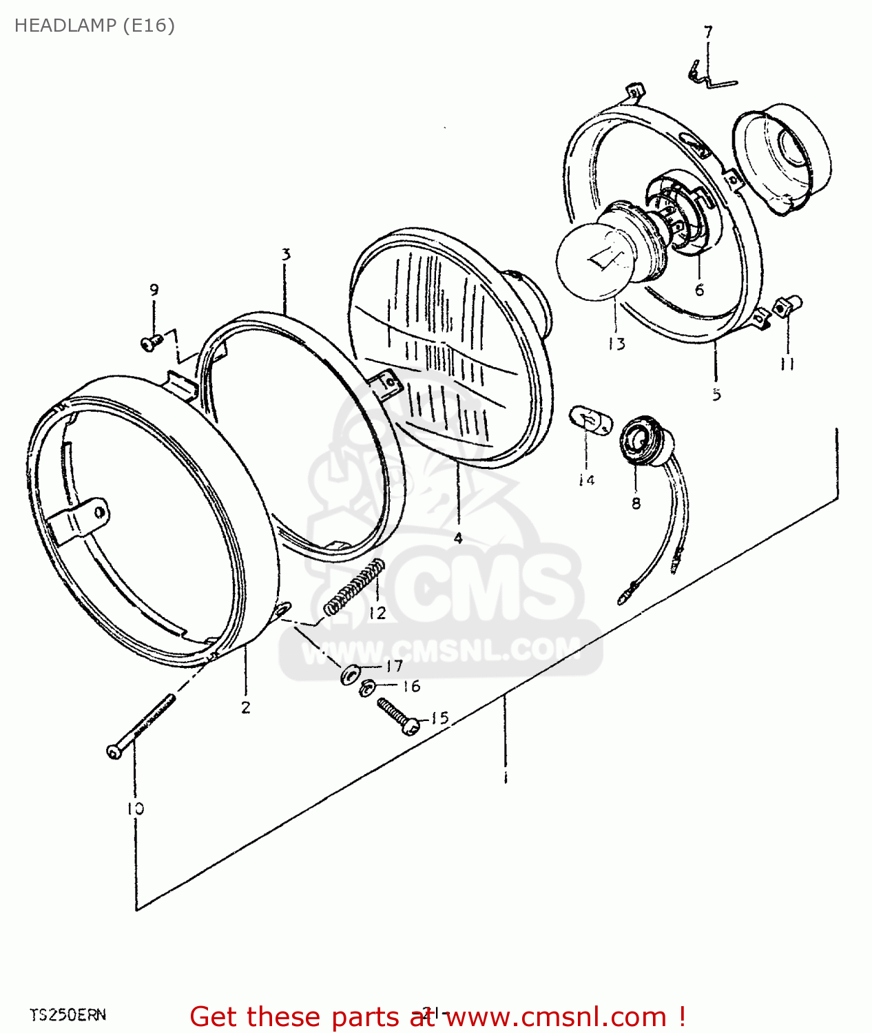 HEADLAMP (E16) TS250ER 1979 (N) (E01 E02 E04 E16 E18 E22 E24 E39)