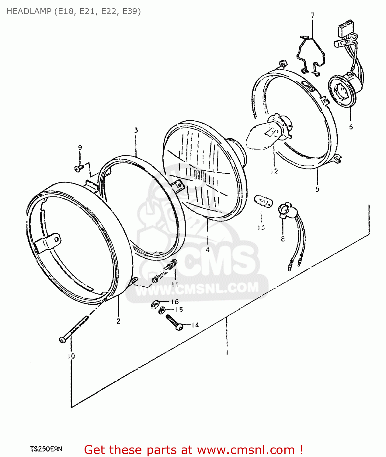 HEADLAMP (E18, E21, E22, E39) TS250ER 1979 (N) (E01 E02 E04 E16 E18 E22 E24 E39)