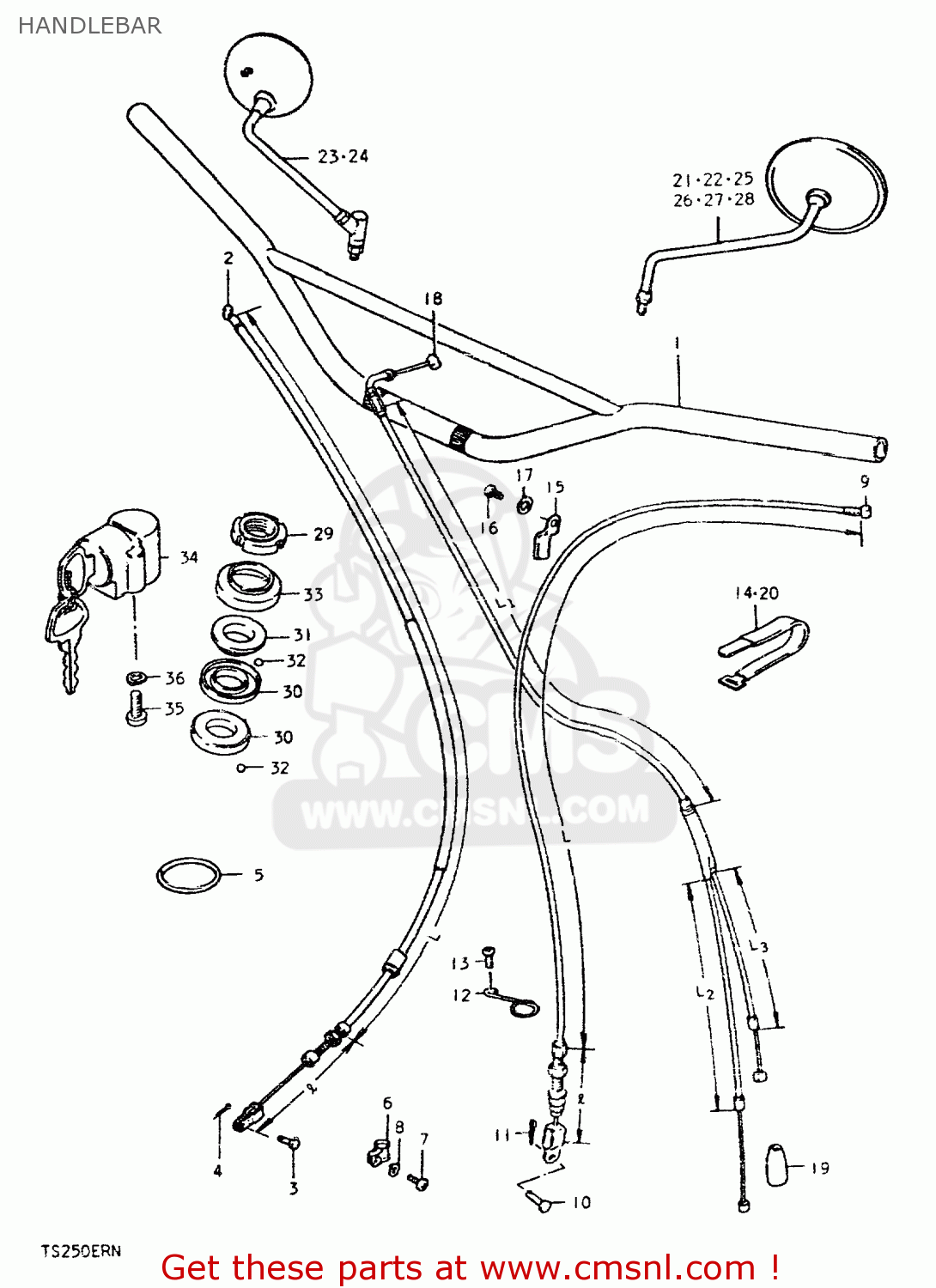 HANDLEBAR TS250ER 1979 (N) (E01 E02 E04 E16 E18 E22 E24 E39)