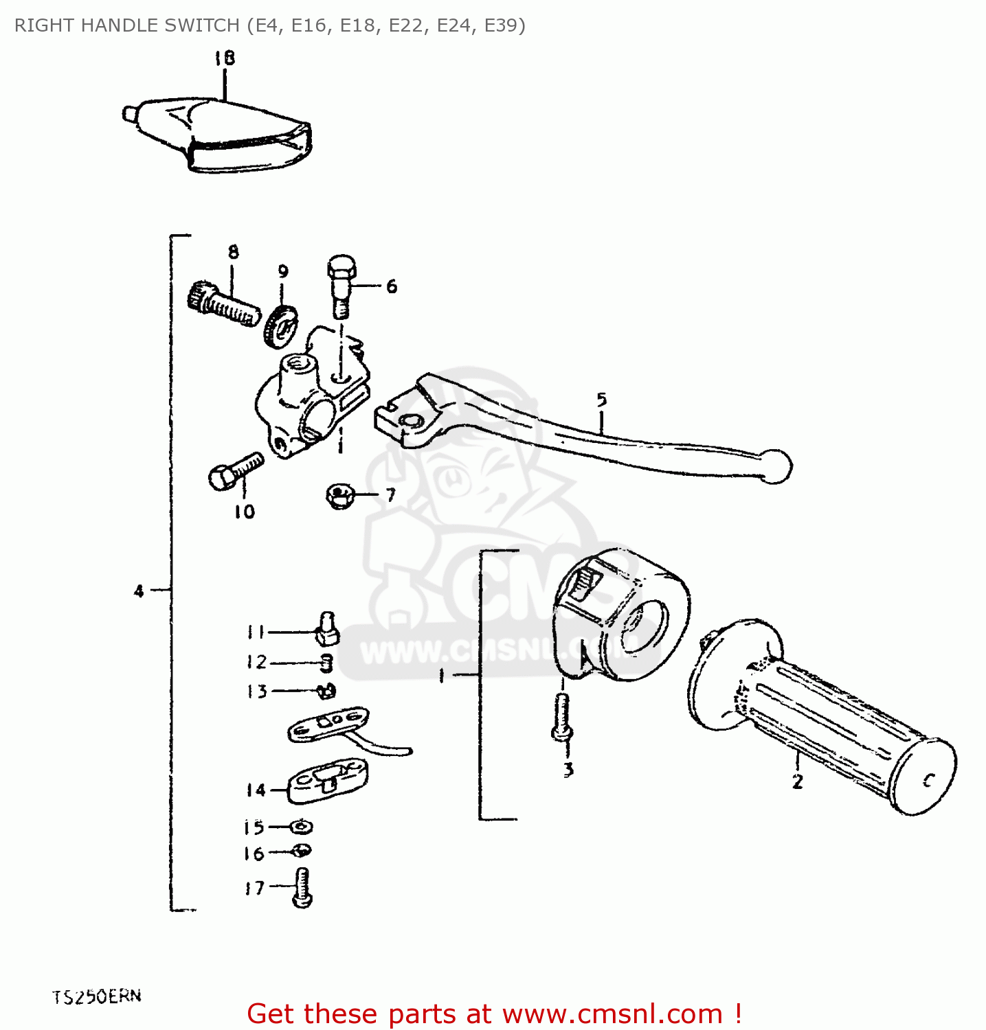 RIGHT HANDLE SWITCH (E4, E16, E18, E22, E24, E39) TS250ER 1979 (N) (E01 E02 E04 E16 E18 E22 E24 E39)