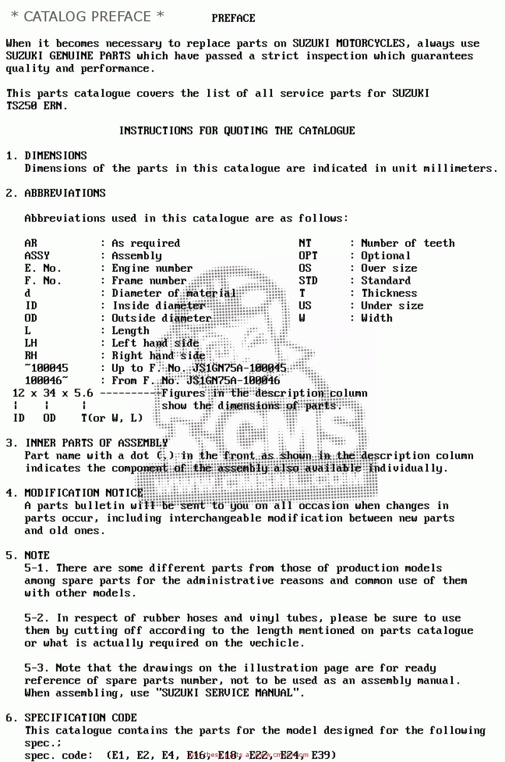 * CATALOG PREFACE * TS250ER 1979 (N) (E01 E02 E04 E16 E18 E22 E24 E39)