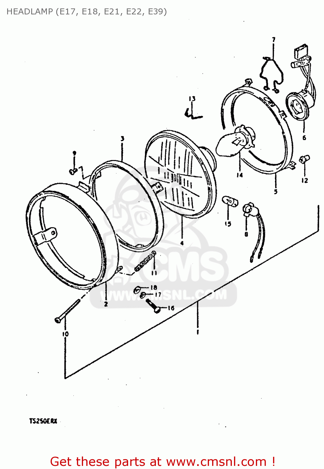HEADLAMP (E17, E18, E21, E22, E39) TS250ER 1980 (T) (01 02 E04 E09 E16 E17 E18 E21 E22 E24 E30 E39)