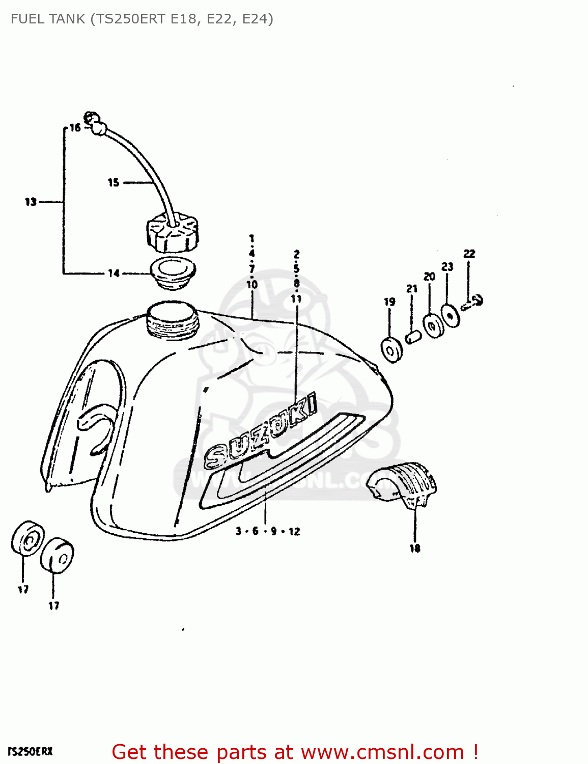 FUEL TANK (TS250ERT E18, E22, E24) TS250ER 1980 (T) (01 02 E04 E09 E16 E17 E18 E21 E22 E24 E30 E39)