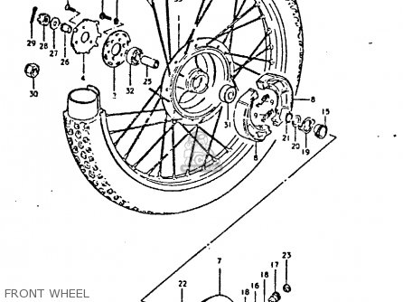 FRONT WHEEL - TS250ER 1980 (T) (01 02 E04 E09 E16 E17 E18 E21 E22 E24 E30 E39)