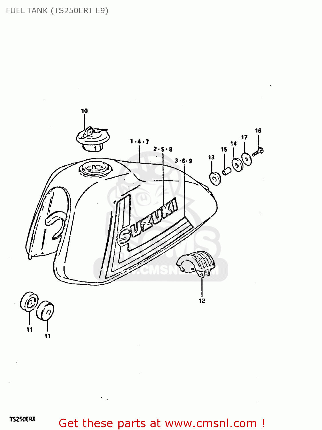 FUEL TANK (TS250ERT E9) TS250ER 1981 (X) (E1 E2 E4 E09 E16 E17 E18 E21 E22 E24 E30 E39)