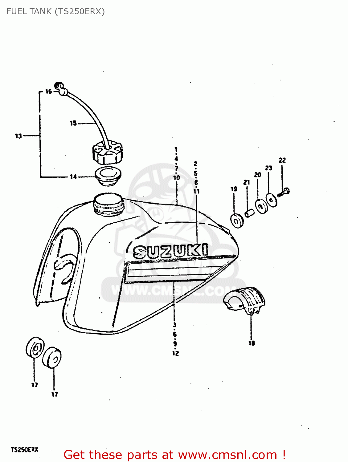 FUEL TANK (TS250ERX) TS250ER 1981 (X) (E1 E2 E4 E09 E16 E17 E18 E21 E22 E24 E30 E39)