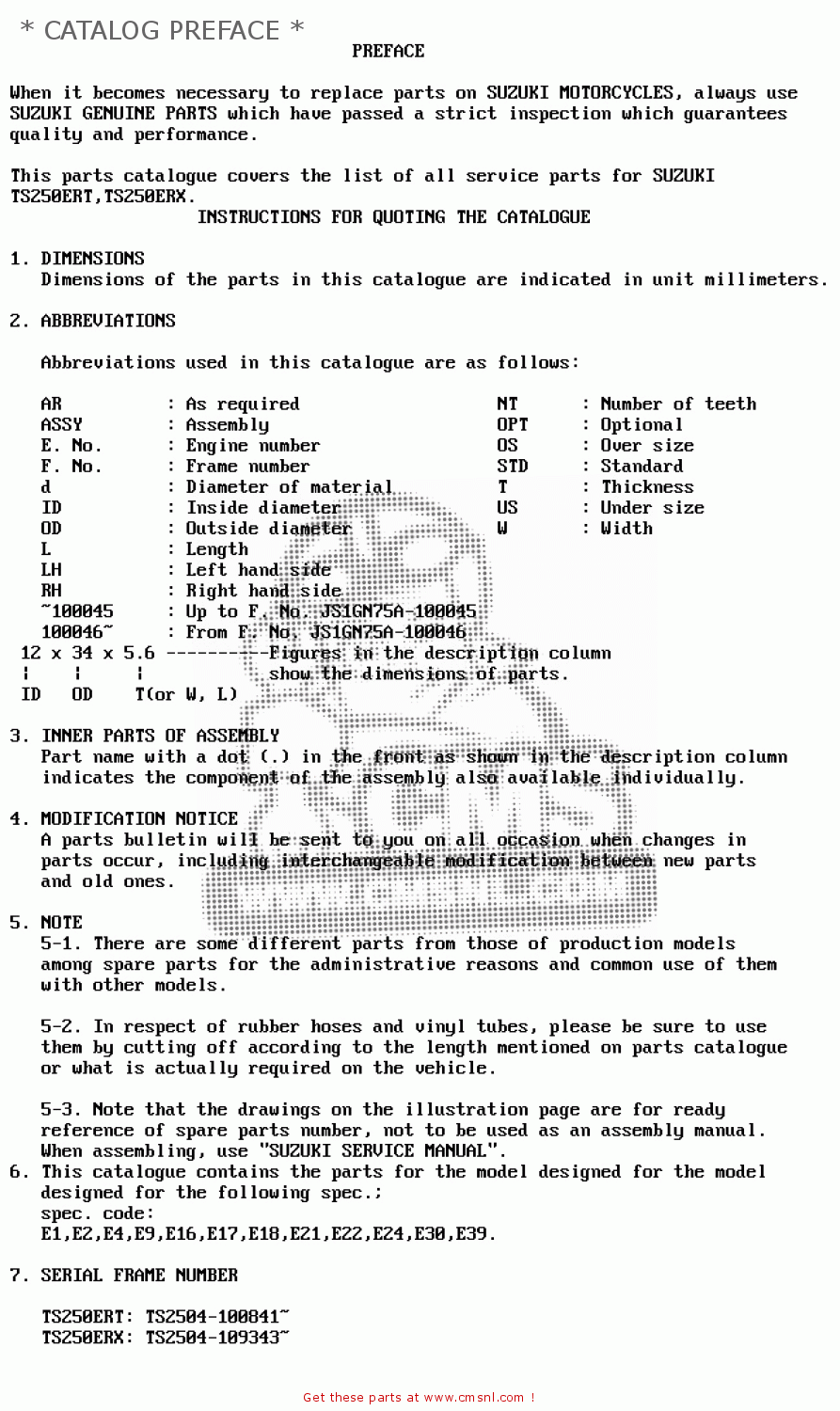 * CATALOG PREFACE * TS250ER 1981 (X) (E1 E2 E4 E09 E16 E17 E18 E21 E22 E24 E30 E39)