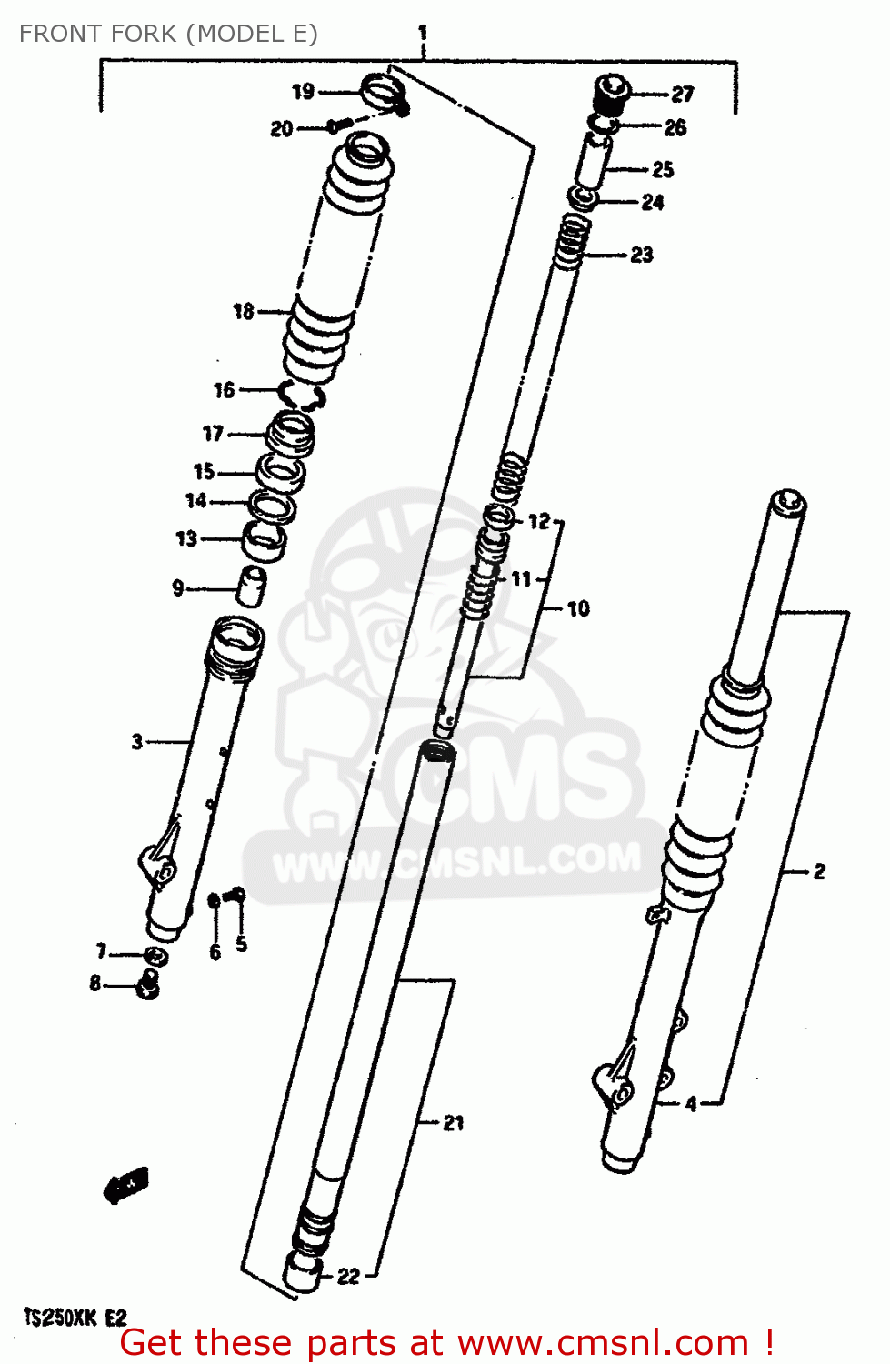 FRONT FORK (MODEL E) TS250X 1986 (G) (E01 E02 E04 E17 E18 E21 E22 E24)