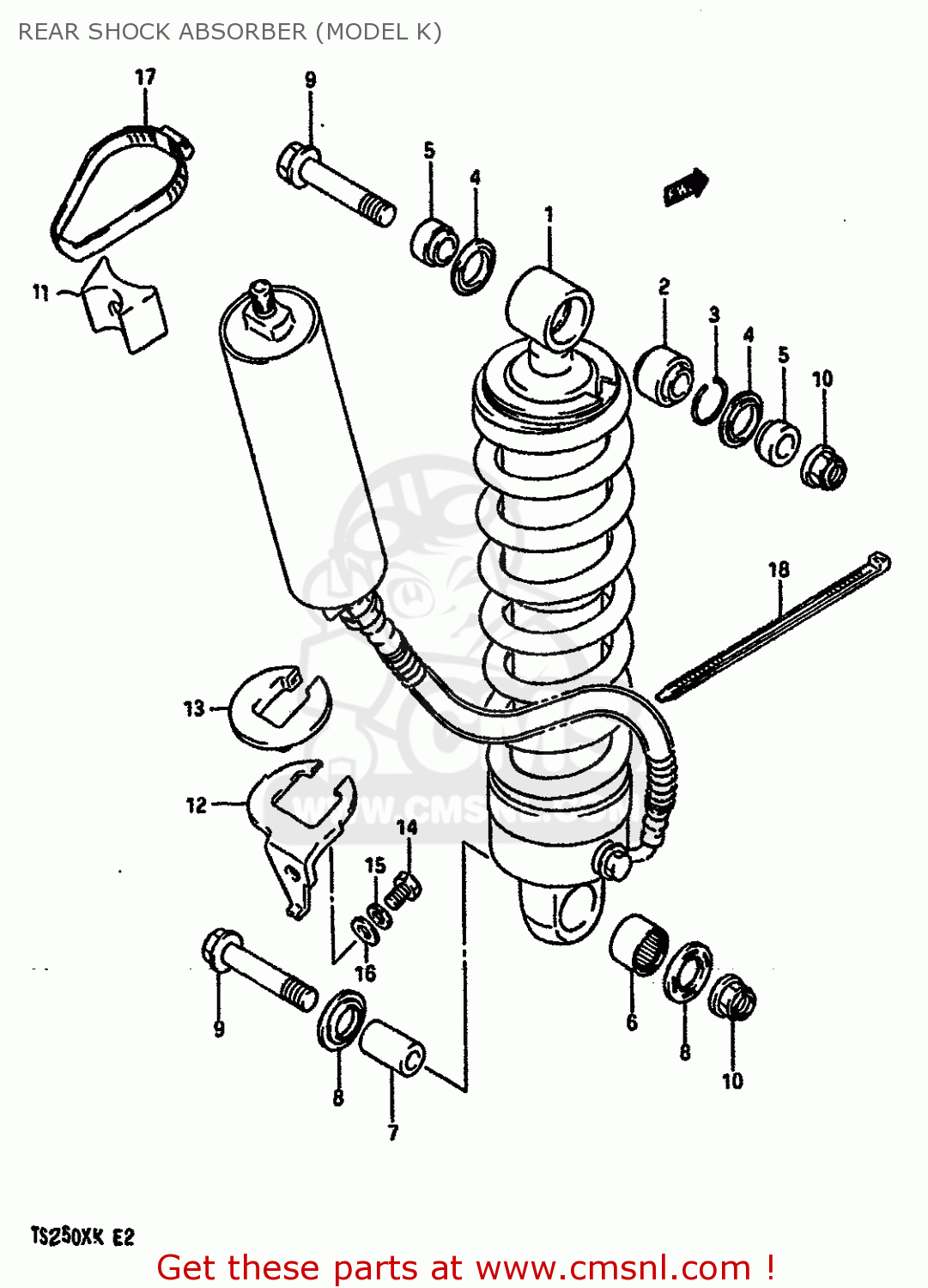 REAR SHOCK ABSORBER (MODEL K) TS250X 1986 (G) (E01 E02 E04 E17 E18 E21 E22 E24)