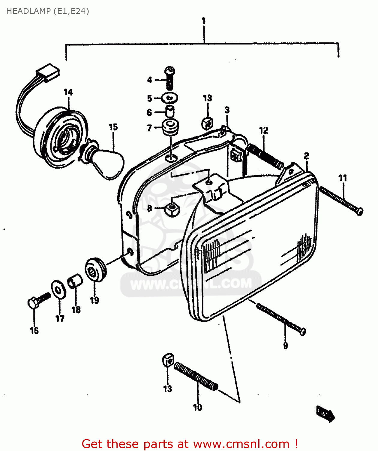 HEADLAMP (E1,E24) TS250X 1987 (H) (E01 E02 E15 E16 E17 E21 E22 E24 E25)