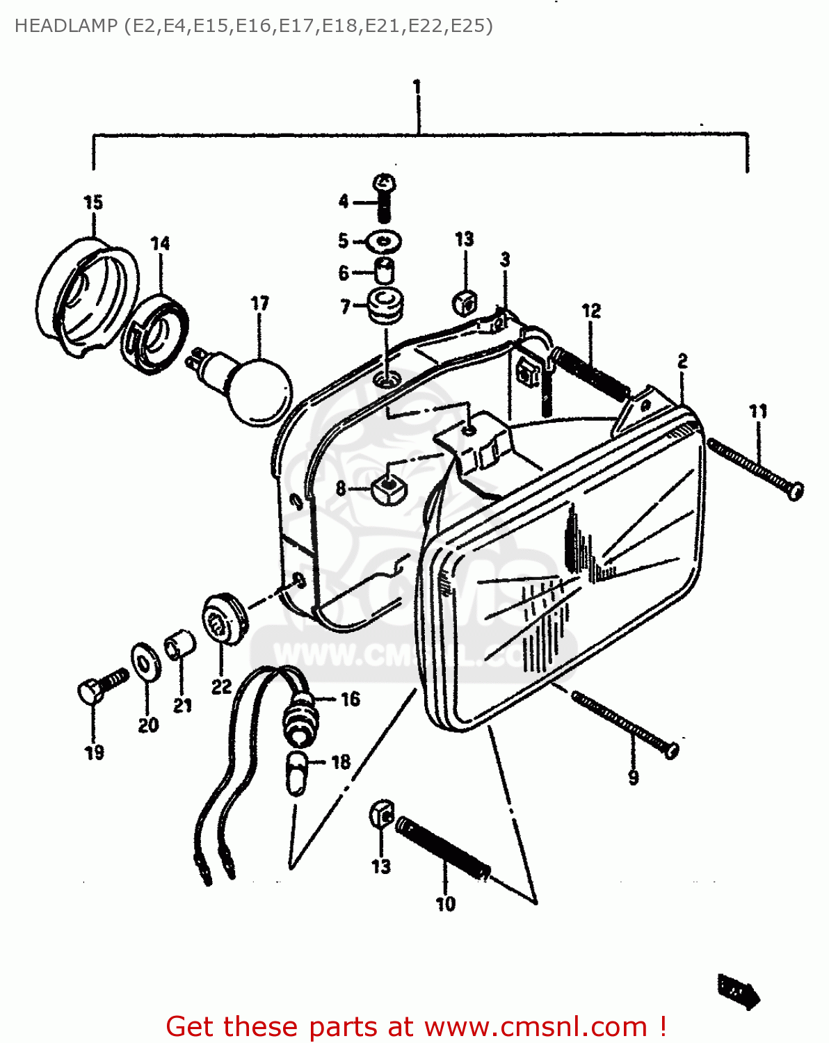 HEADLAMP (E2,E4,E15,E16,E17,E18,E21,E22,E25) TS250X 1987 (H) (E01 E02 E15 E16 E17 E21 E22 E24 E25)