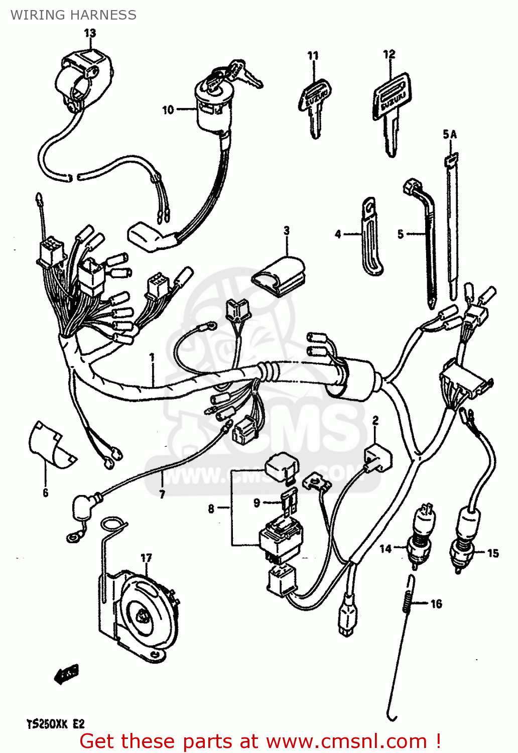 WIRING HARNESS TS250X 1987 (H) (E01 E02 E15 E16 E17 E21 E22 E24 E25)