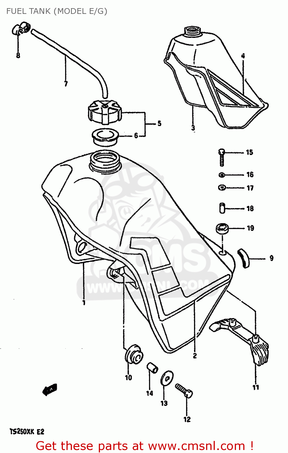 FUEL TANK (MODEL E/G) TS250X 1987 (H) (E01 E02 E15 E16 E17 E21 E22 E24 E25)