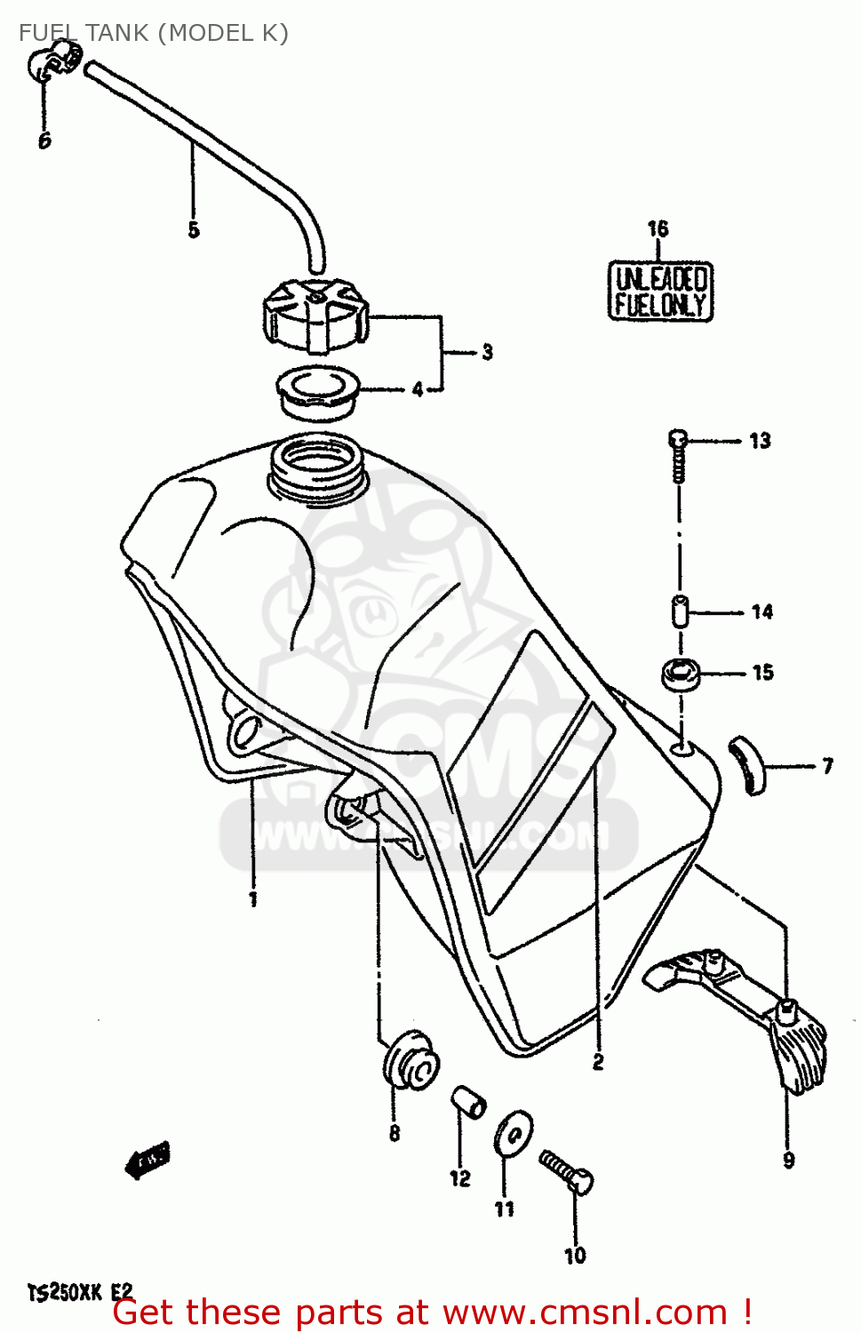 FUEL TANK (MODEL K) TS250X 1987 (H) (E01 E02 E15 E16 E17 E21 E22 E24 E25)