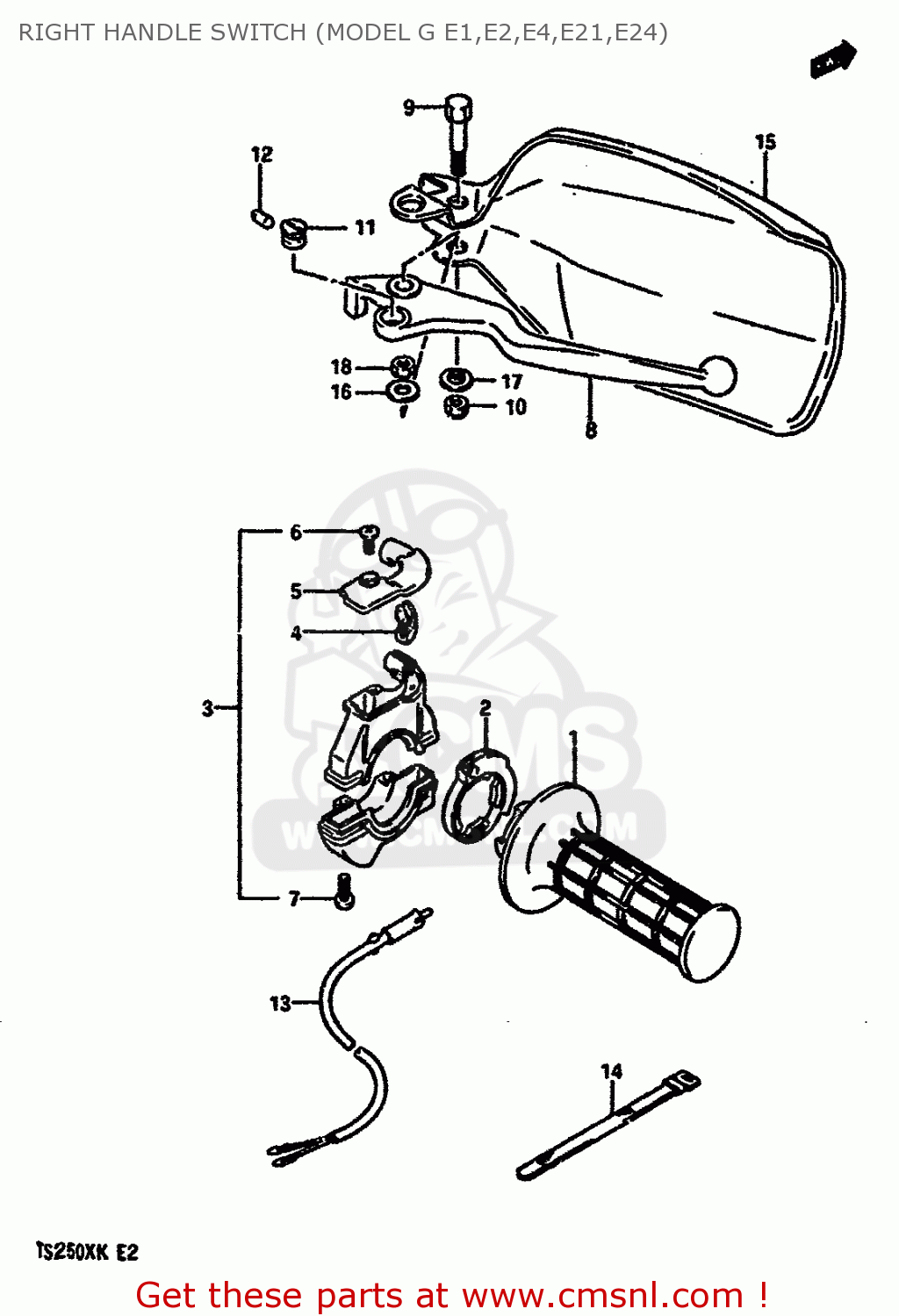 RIGHT HANDLE SWITCH (MODEL G E1,E2,E4,E21,E24) TS250X 1987 (H) (E01 E02 E15 E16 E17 E21 E22 E24 E25)