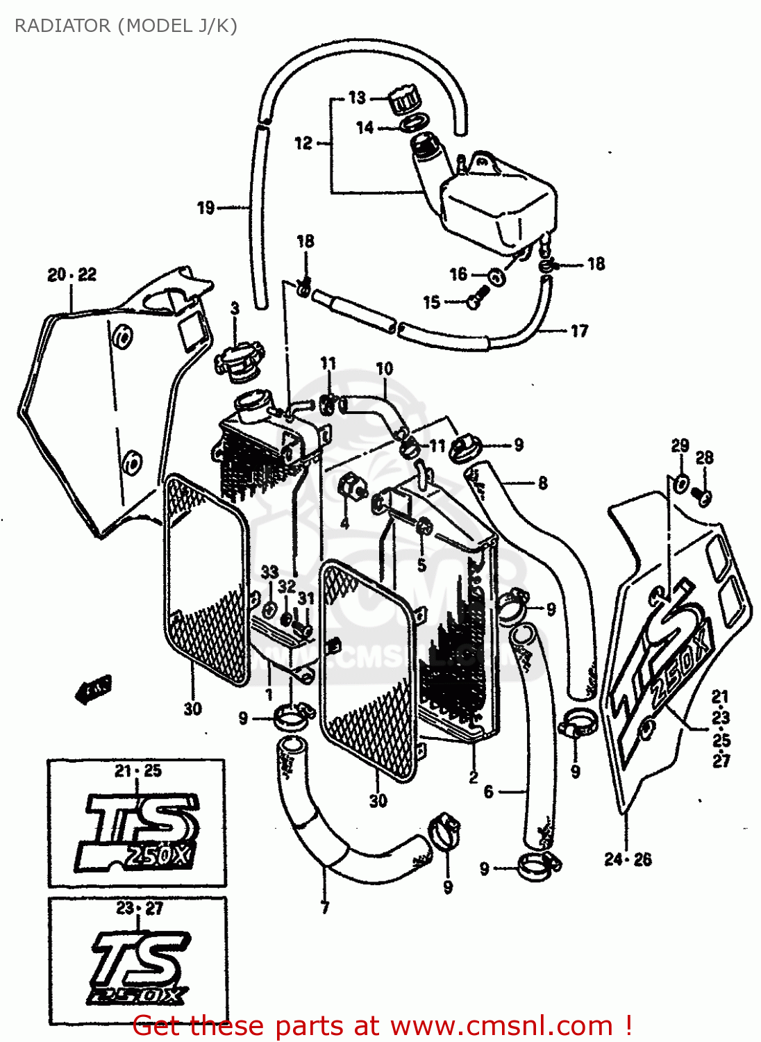 RADIATOR (MODEL J/K) TS250X 1988 (J) (E02 E15 E16 E17 E21 E22 E24)