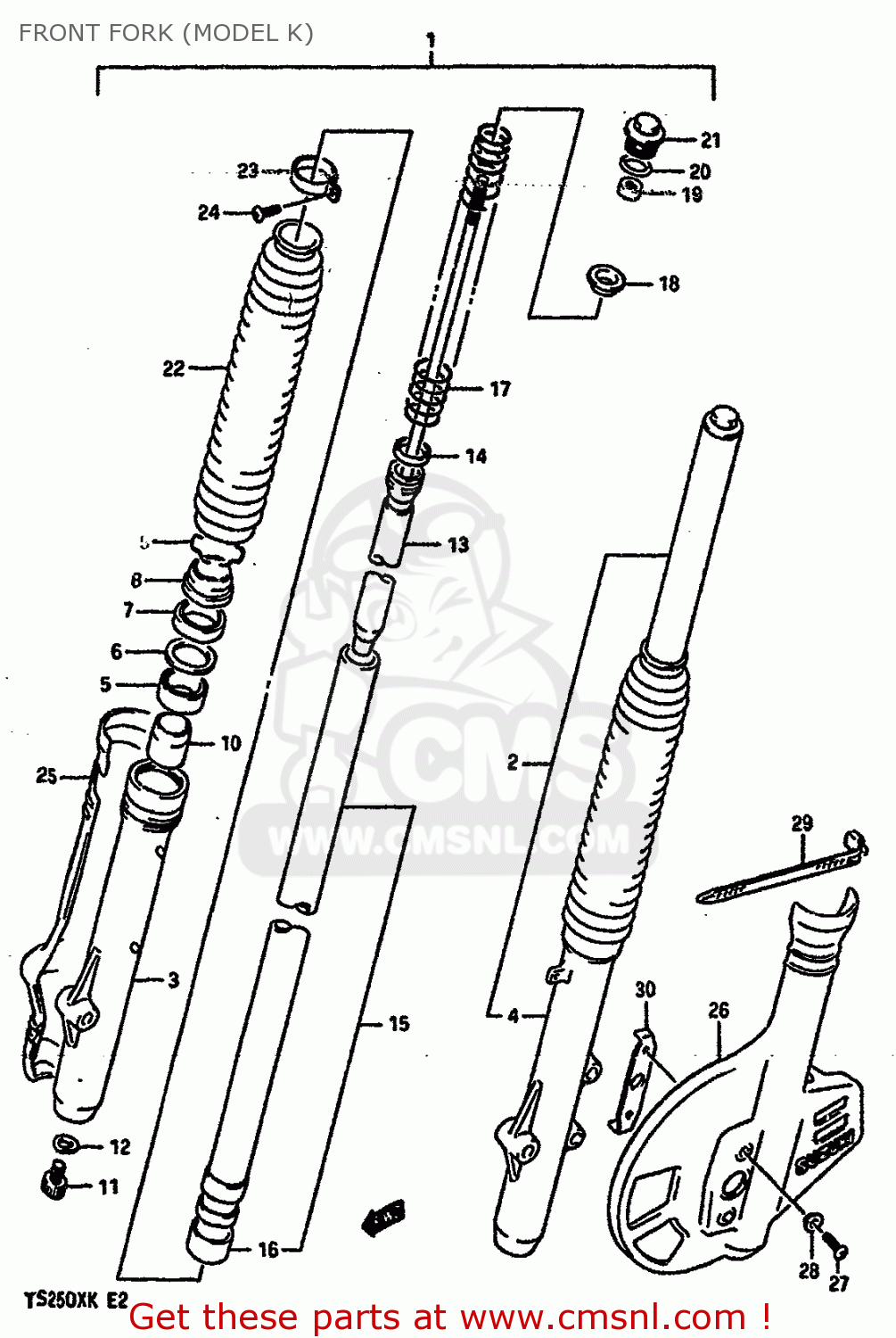 FRONT FORK (MODEL K) TS250X 1988 (J) (E02 E15 E16 E17 E21 E22 E24)