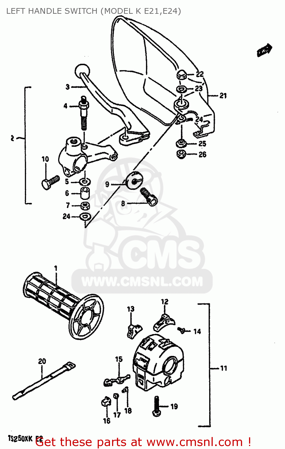 LEFT HANDLE SWITCH (MODEL K E21,E24) TS250X 1988 (J) (E02 E15 E16 E17 E21 E22 E24)