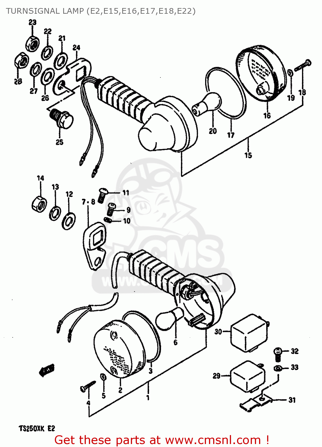 Suzuki TS250X 1989 (K) (E02 E16 E21 E22 E24) TURNSIGNAL LAMP (E2,E15 ...