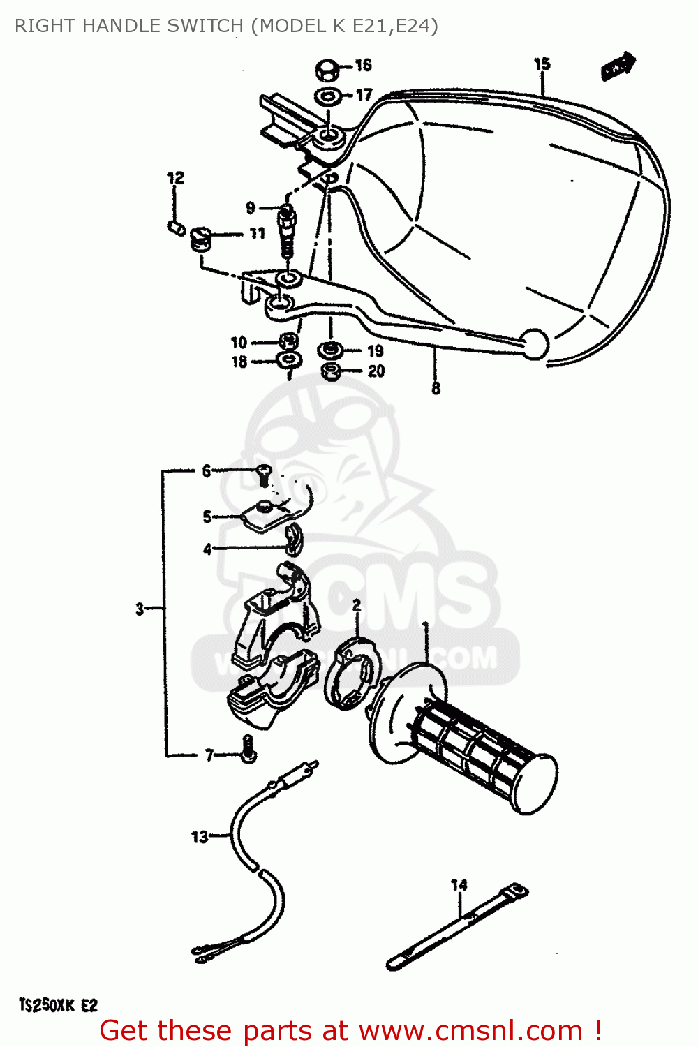 RIGHT HANDLE SWITCH (MODEL K E21,E24) TS250X 1989 (K) (E02 E16 E21 E22 E24)