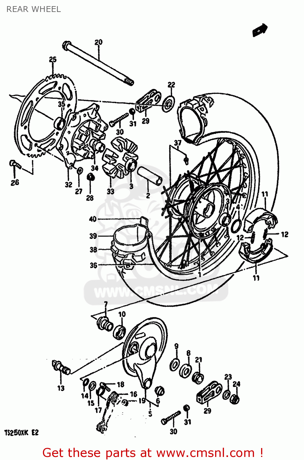 REAR WHEEL TS250X 1989 (K) (E02 E16 E21 E22 E24)