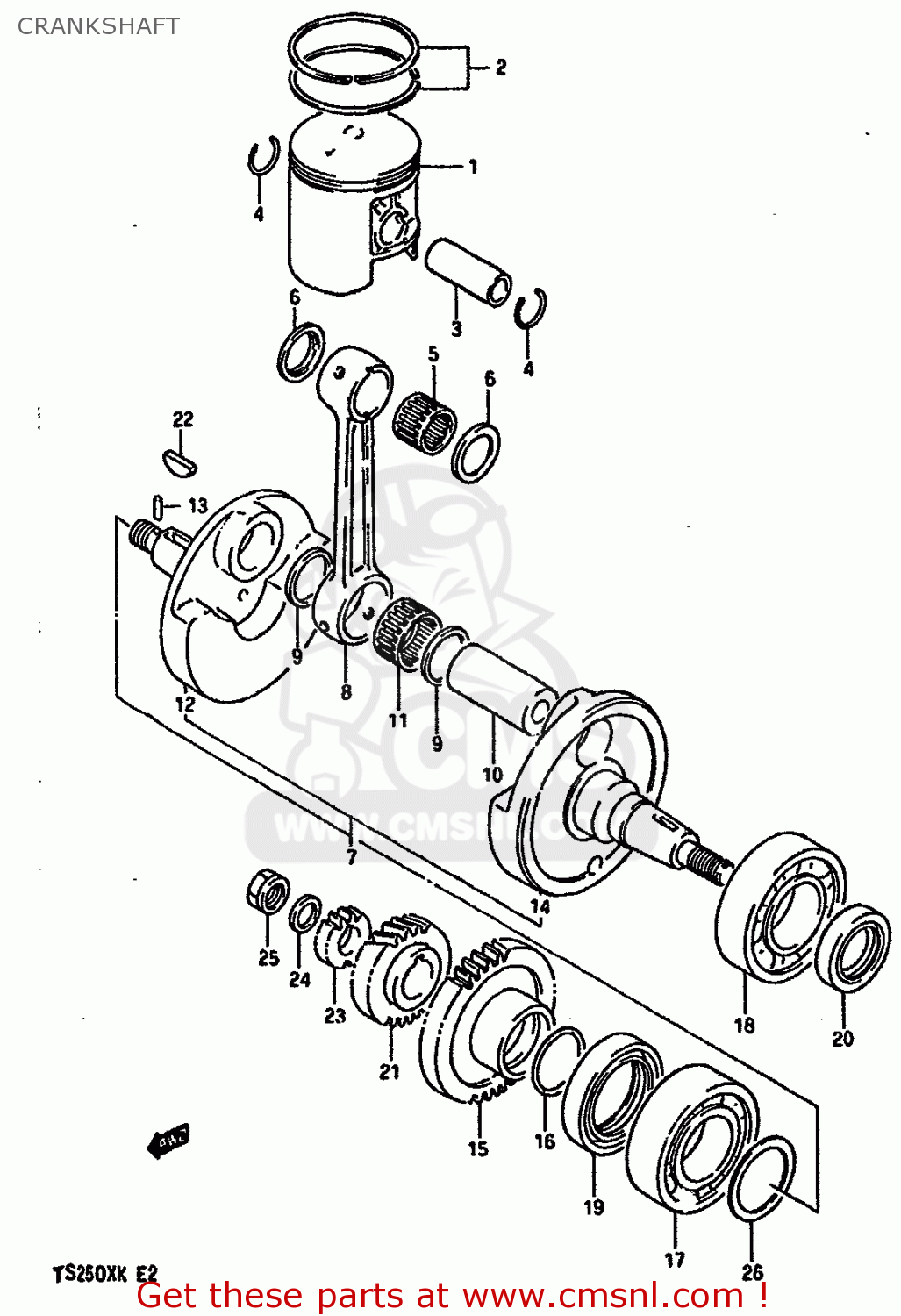 CRANKSHAFT TS250X 1989 (K) (E02 E16 E21 E22 E24)