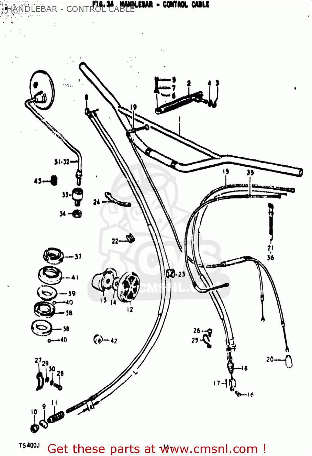 HANDLEBAR - CONTROL CABLE TS400 1972 (J) USA (E03)