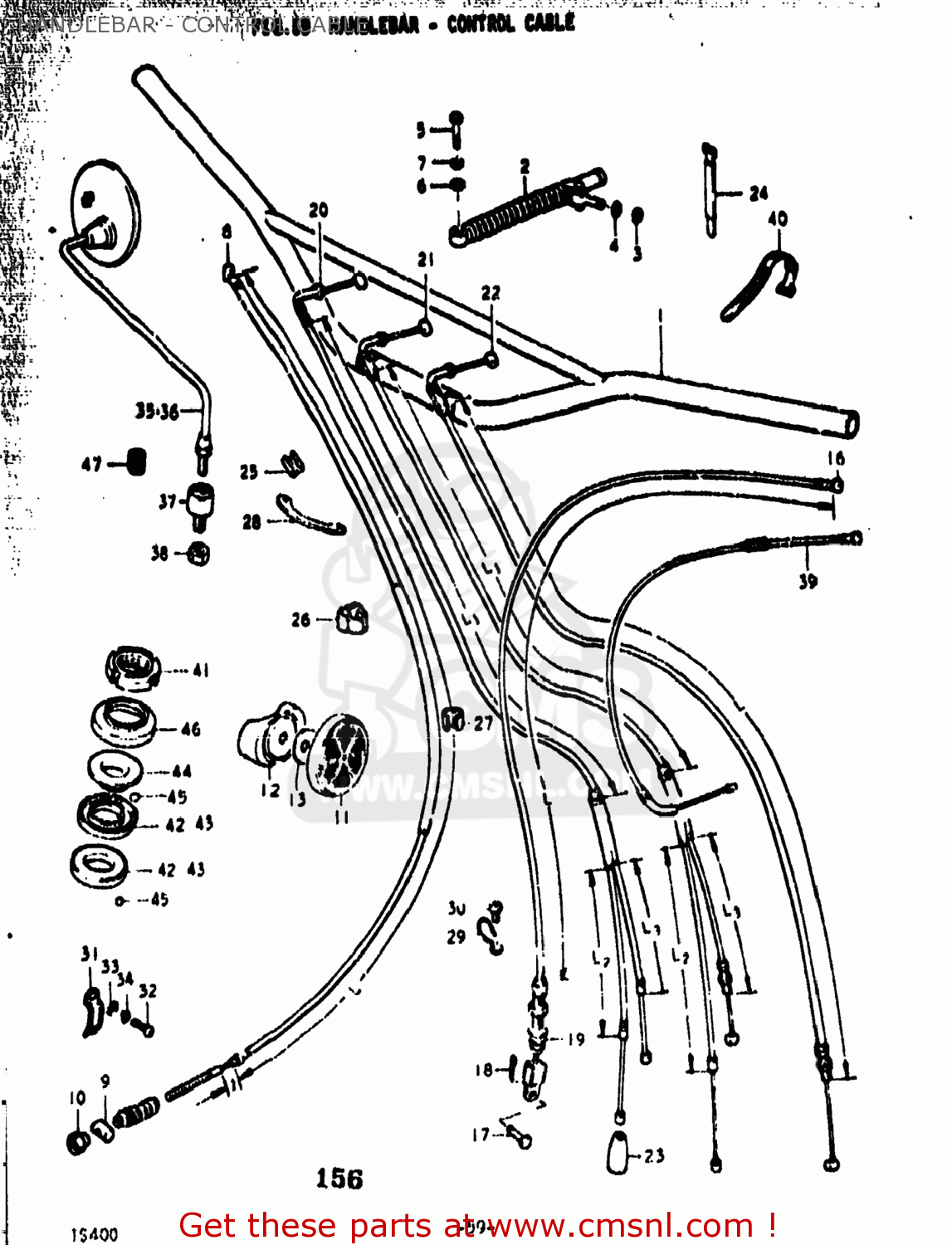 HANDLEBAR - CONTROL CABLE TS400 1973 (K) USA (E03)