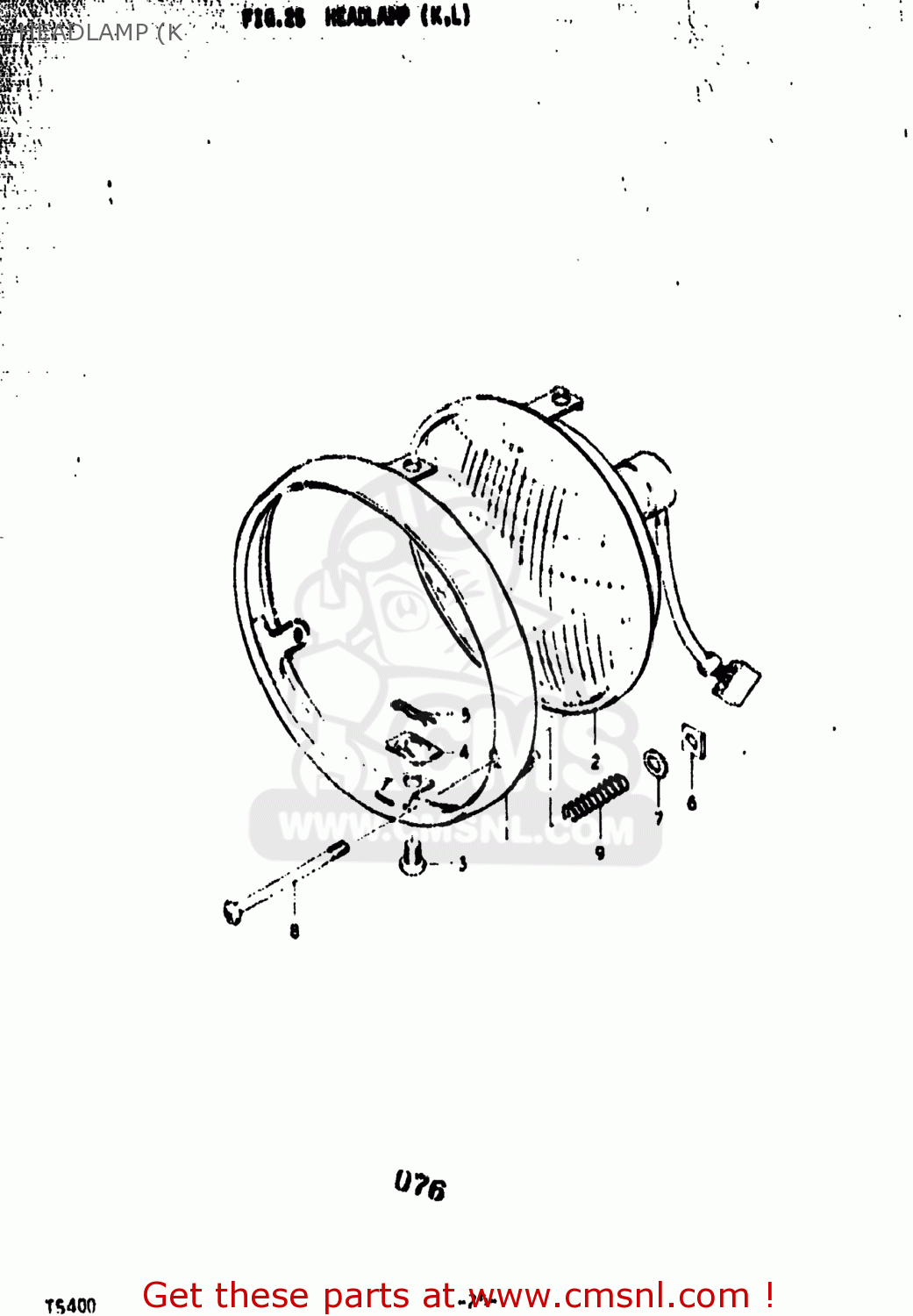 HEADLAMP (K TS400 1974 (L) USA (E03)