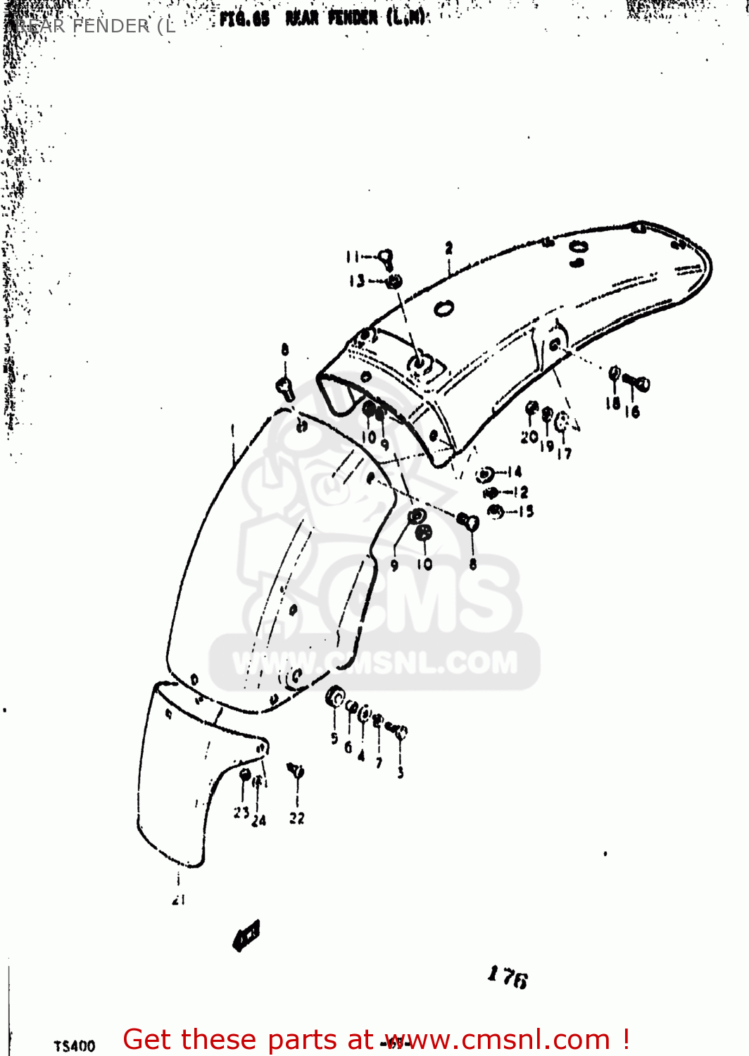 Suzuki TS400 1976 (A) USA (E03) REAR FENDER (L - buy original REAR ...