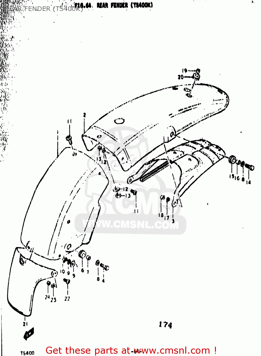 Suzuki TS400 1977 (B) USA (E03) REAR FENDER (TS400K) - buy original ...