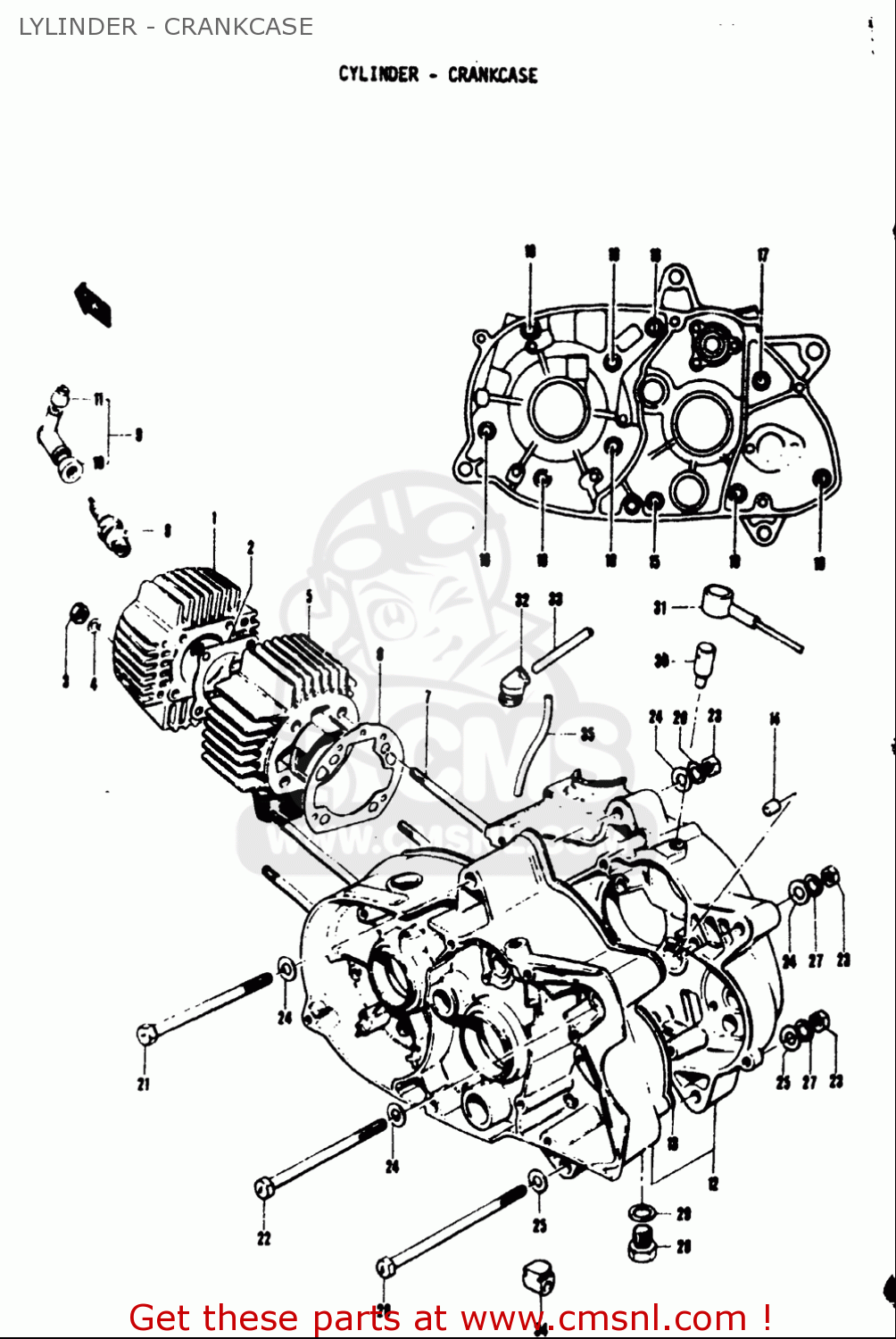 LYLINDER - CRANKCASE TS50 1971 1972 1973 1974 (R) (J) (K) (L) USA (E03)