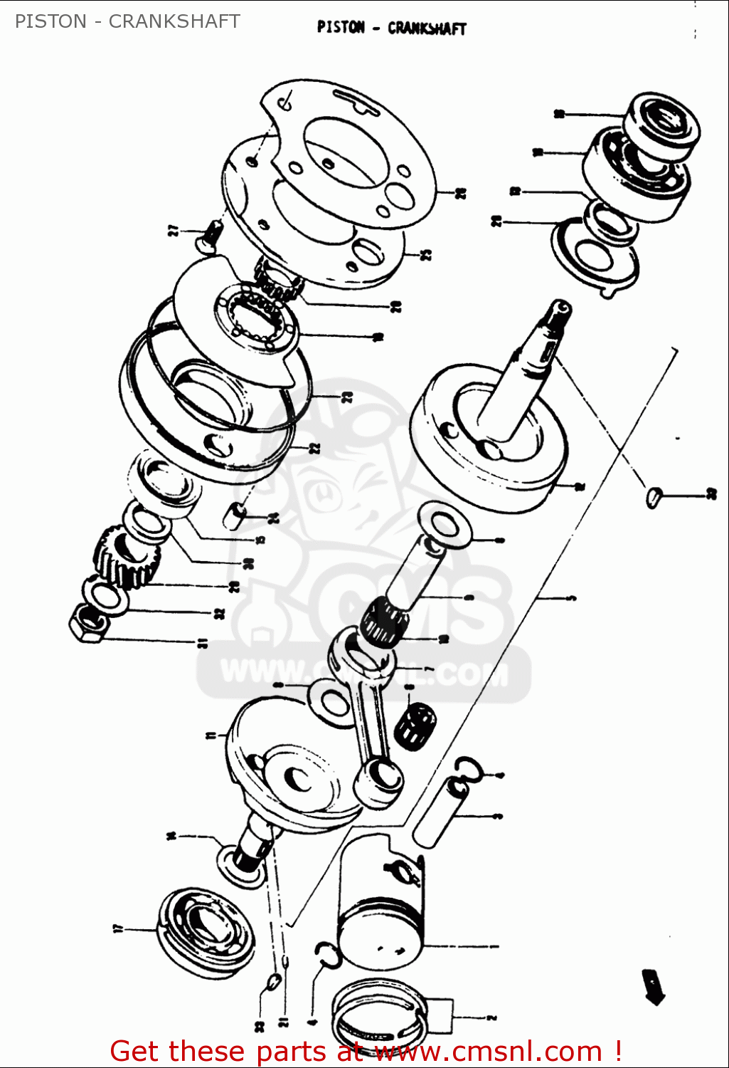 PISTON - CRANKSHAFT TS50 1971 1972 1973 1974 (R) (J) (K) (L) USA (E03)