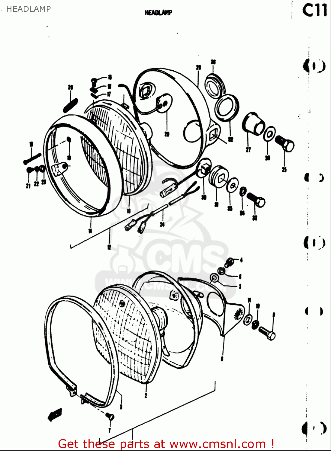 HEADLAMP TS50 1971 1972 1973 1974 (R) (J) (K) (L) USA (E03)