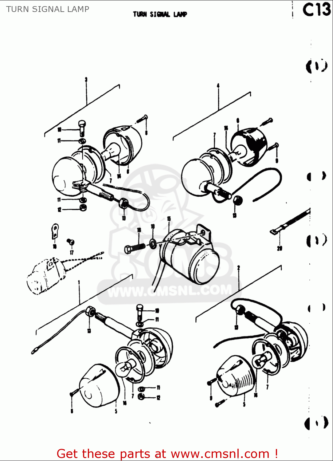 TURN SIGNAL LAMP TS50 1971 1972 1973 1974 (R) (J) (K) (L) USA (E03)