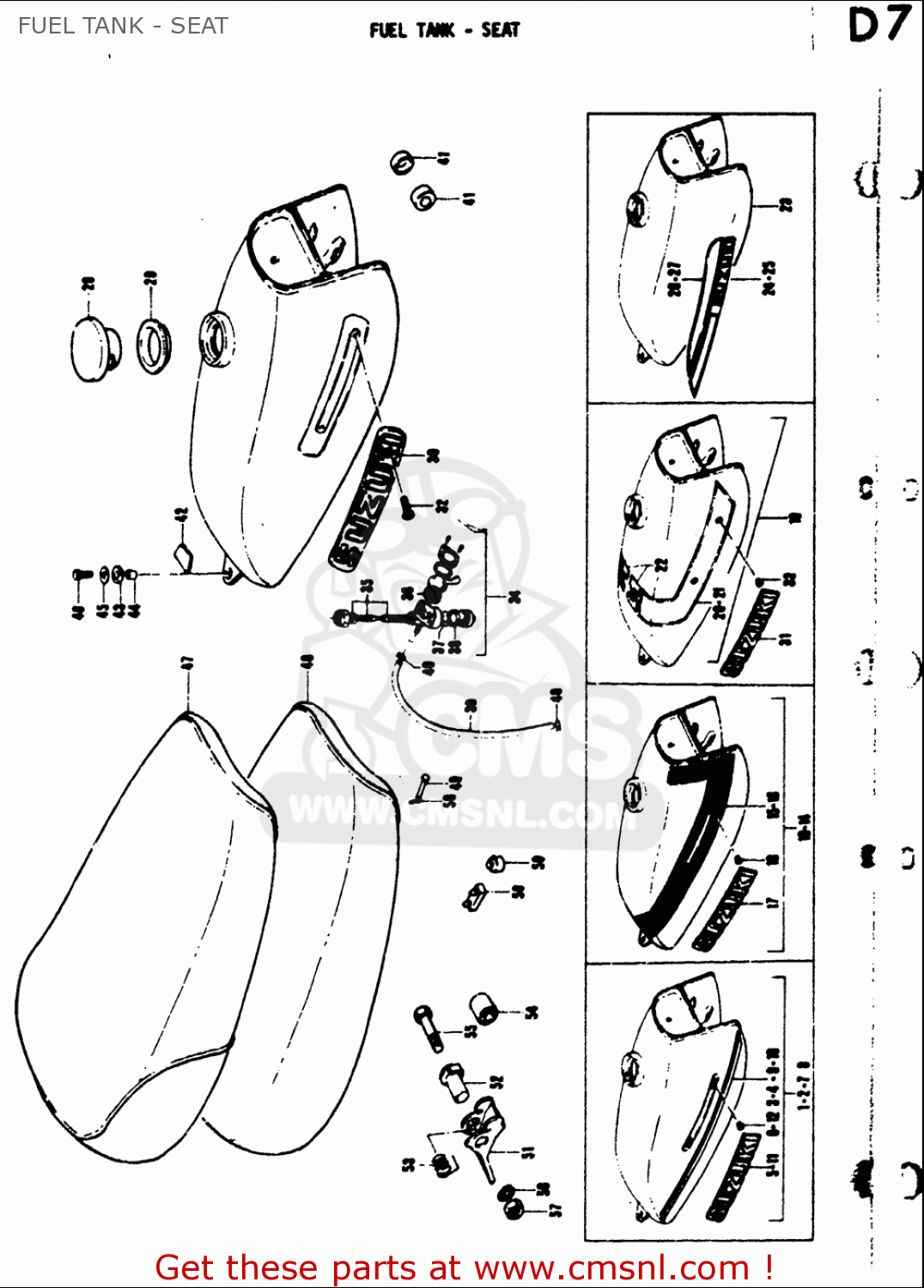 FUEL TANK - SEAT TS50 1971 1972 1973 1974 (R) (J) (K) (L) USA (E03)