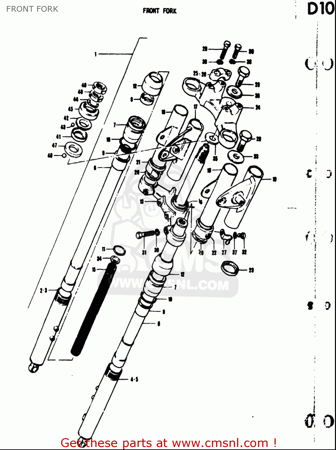 FRONT FORK TS50 1971 1972 1973 1974 (R) (J) (K) (L) USA (E03)