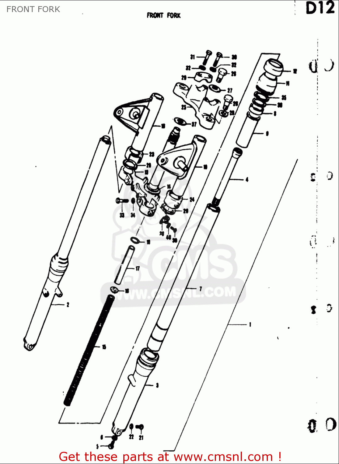 FRONT FORK TS50 1971 1972 1973 1974 (R) (J) (K) (L) USA (E03)