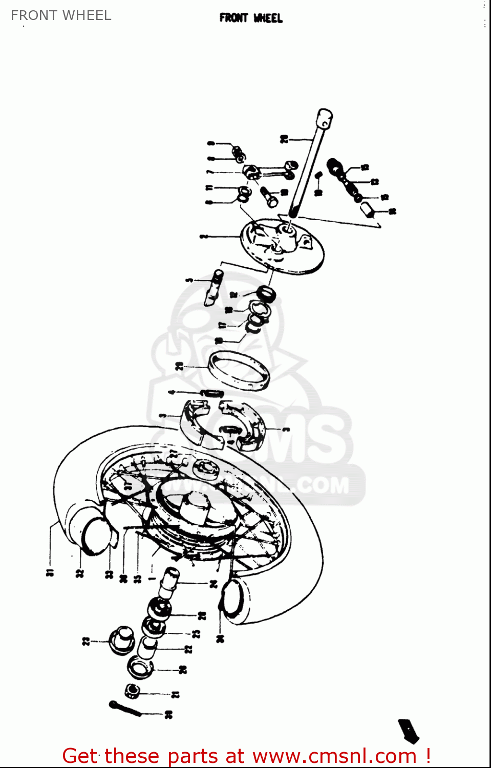 FRONT WHEEL TS50 1971 1972 1973 1974 (R) (J) (K) (L) USA (E03)