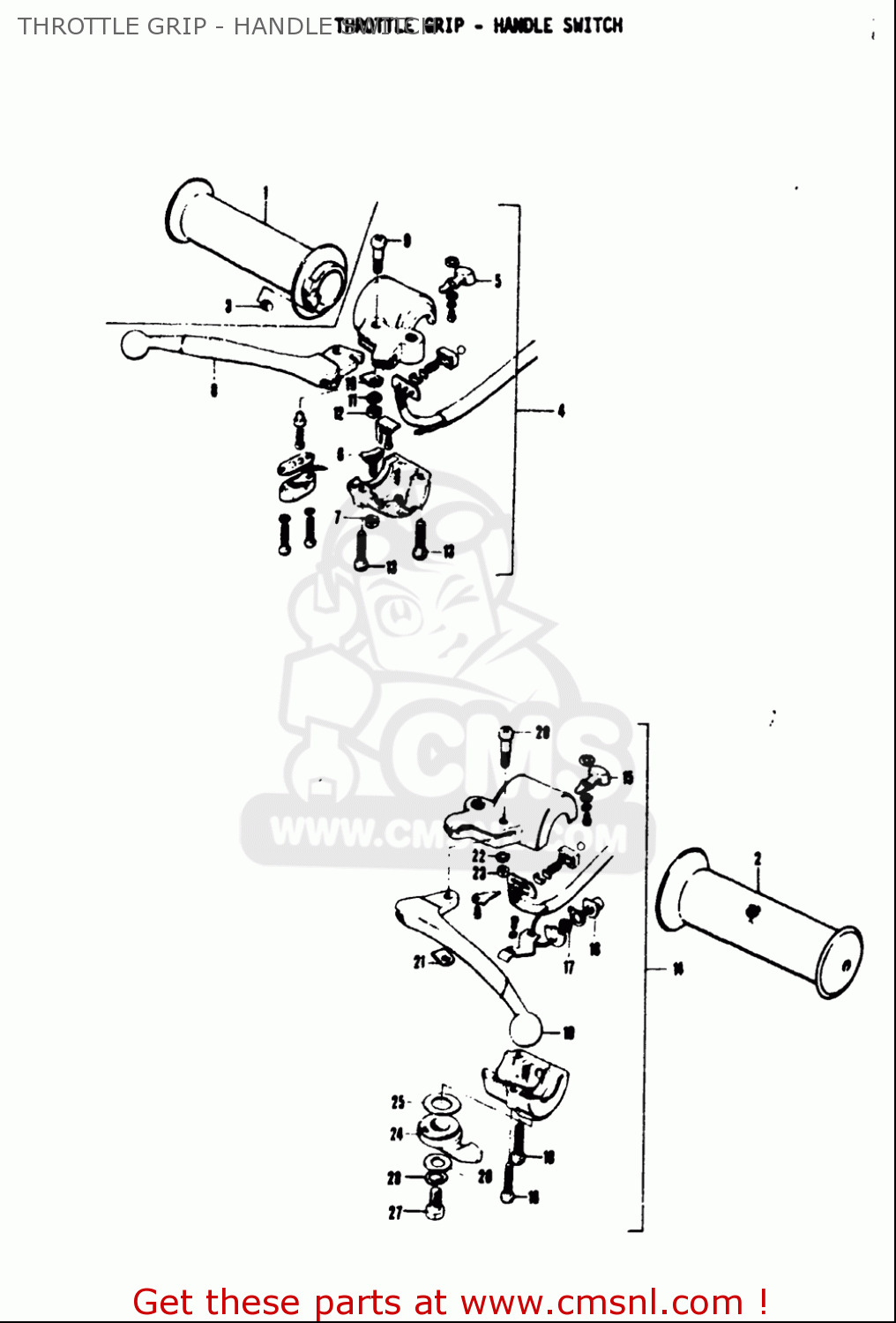 THROTTLE GRIP - HANDLE SWITCH TS50 1971 1972 1973 1974 (R) (J) (K) (L) USA (E03)