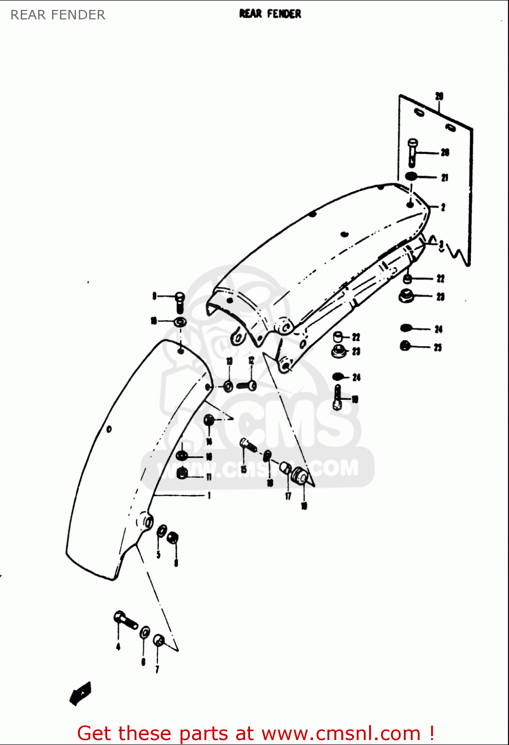 REAR FENDER TS50 1971 1972 1973 1974 (R) (J) (K) (L) USA (E03)