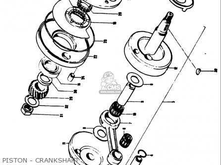 PISTON - CRANKSHAFT - TS50 1971 1972 1973 1974 (R) (J) (K) (L) USA (E03)
