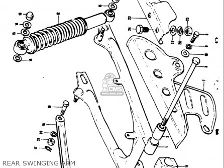 REAR SWINGING ARM - TS50 1971 1972 1973 1974 (R) (J) (K) (L) USA (E03)