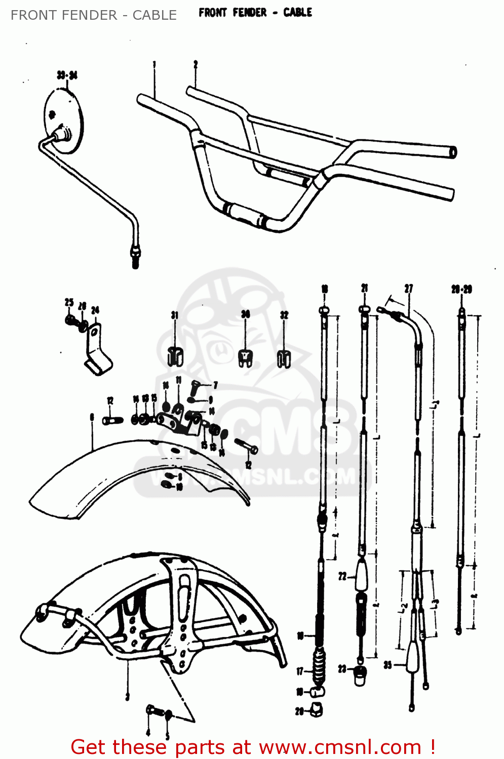 FRONT FENDER - CABLE TS50 1973 (K) USA (E03)