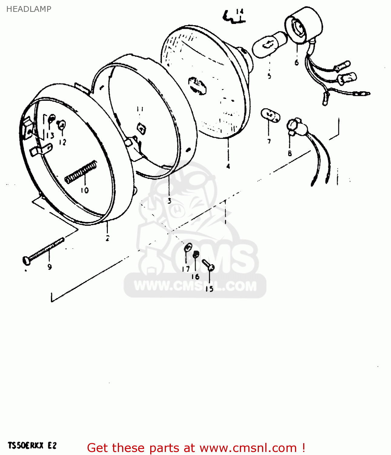 HEADLAMP TS50ERK 1981 (X) (E02 E16 E21 E22 E41)