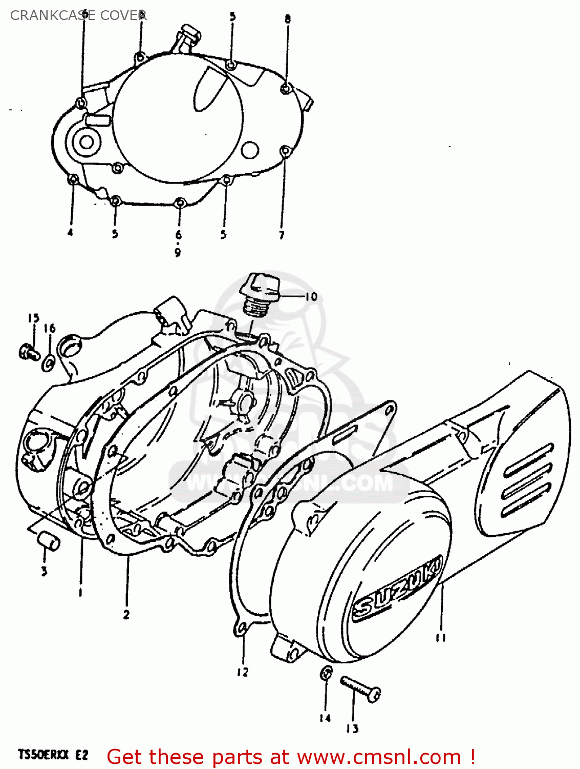 CRANKCASE COVER TS50ERK 1981 (X) (E02 E16 E21 E22 E41)