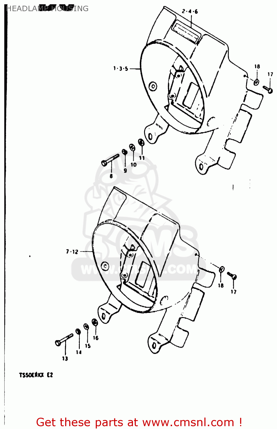 HEADLAMP HOUSING TS50ERK 1981 (X) (E02 E16 E21 E22 E41)