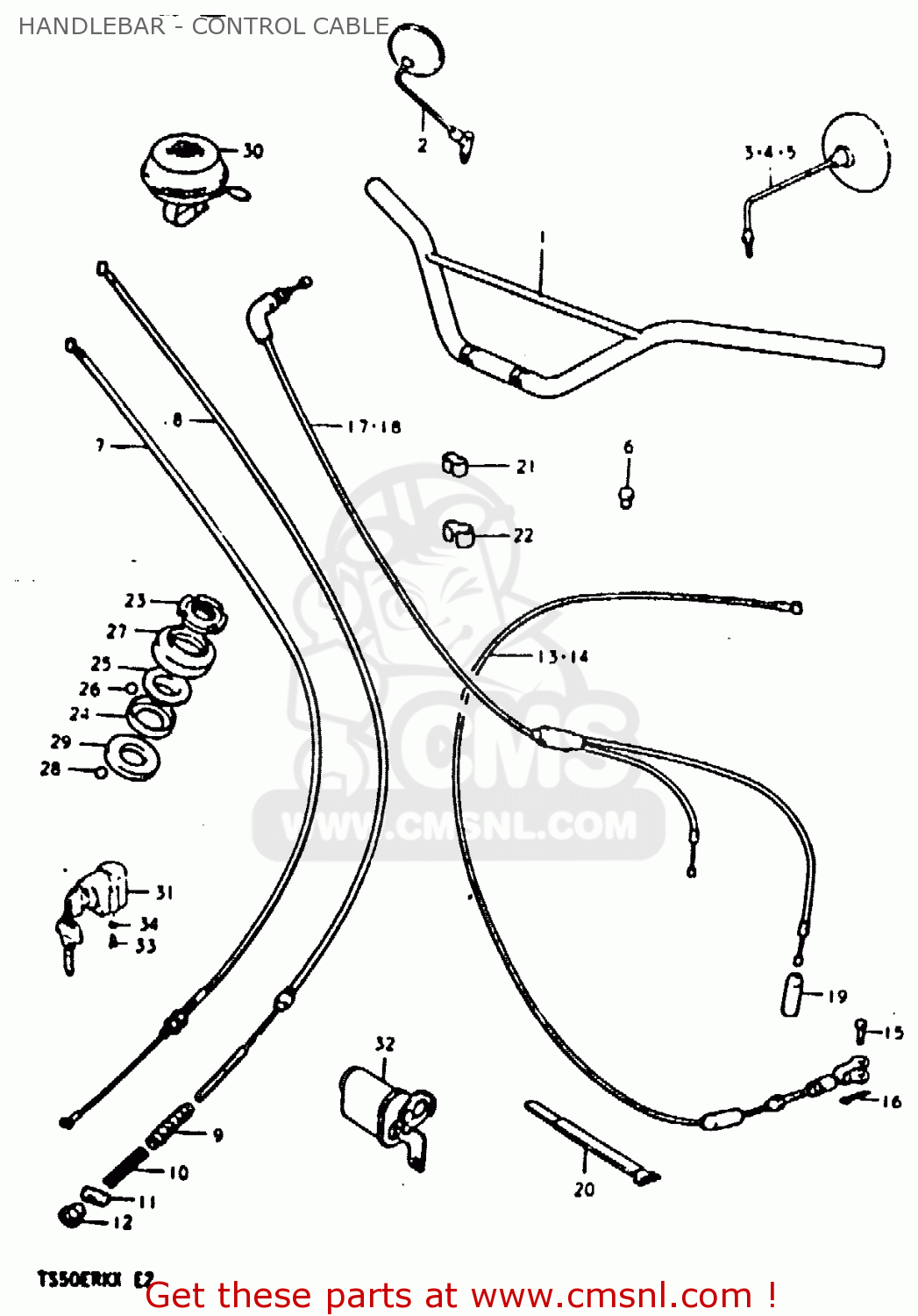 HANDLEBAR - CONTROL CABLE TS50ERKD 1981 (X) (E17 E21 E41)