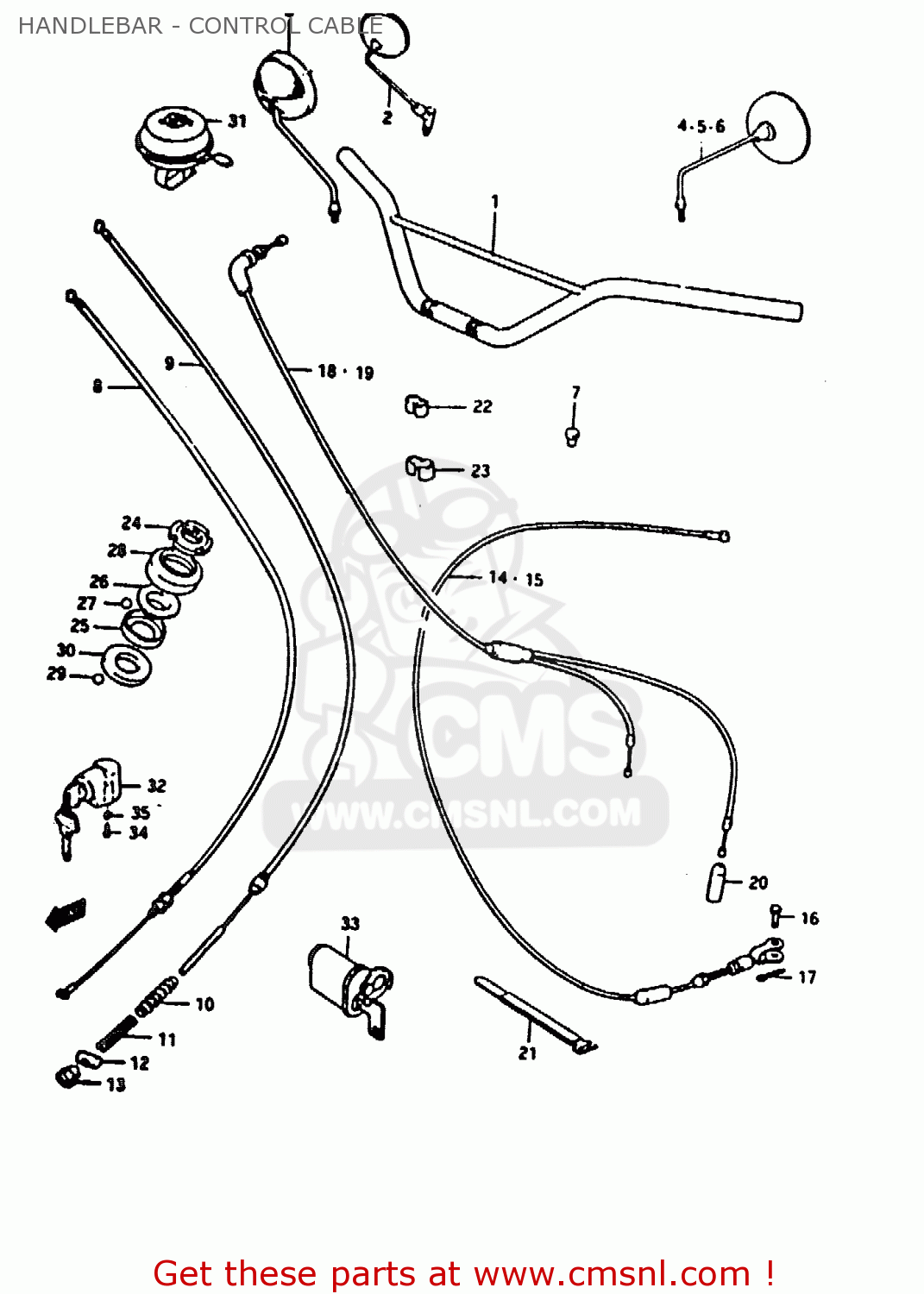 HANDLEBAR - CONTROL CABLE TS50ERKDB 1983 (D) ZWITSERLAND (E18)