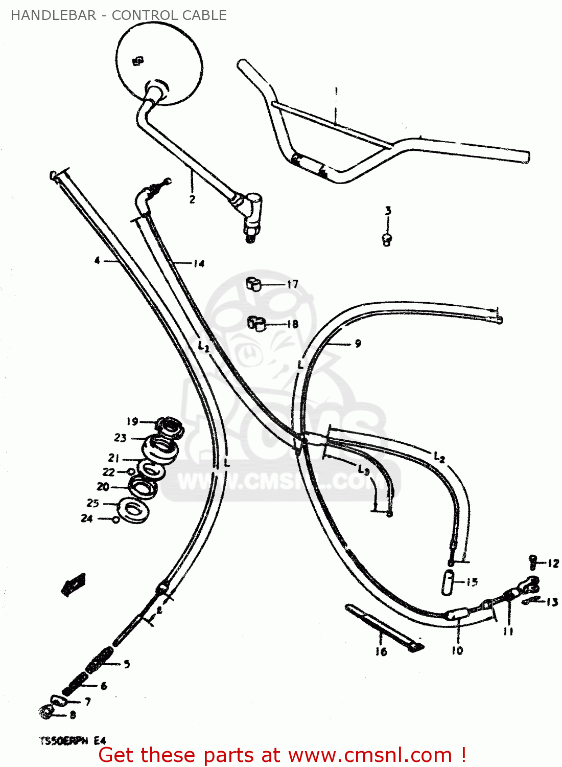 HANDLEBAR - CONTROL CABLE TS50ERP 1979 (N)